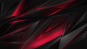 Dark Geometric Abstract Artwork with Sharp Red Neon Accents HD wallpaper