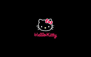 Hello Kitty Classic Logo on Black Background with Pink Bow and Script Text HD wallpaper