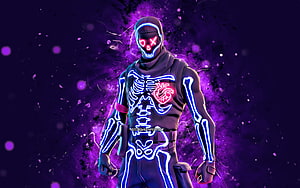 Fortnite Party Trooper Skin with Neon Skeleton and Glowing Heart HD wallpaper