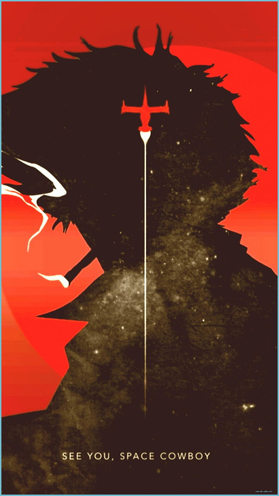 Cowboy Bebop Spike Spiegel Silhouette with Red Cross Sword and Space Cowboy Text HD phone wallpaper