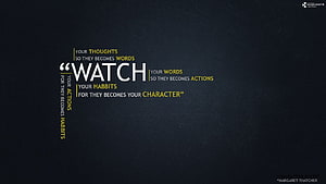 Minimalist Motivational Quote About Thoughts Words Actions Habits and Character on Dark Background HD wallpaper