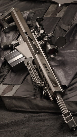 Barrett M82A1 .50 Caliber Sniper Rifle with Scope on Black Tactical Bag HD phone wallpaper