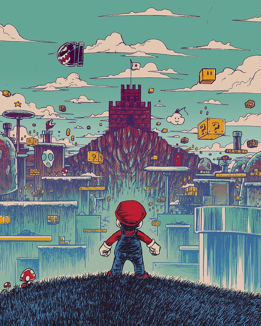 Super Mario Bros: Level Headed Artwork by Barry Blankenship HD phone wallpaper