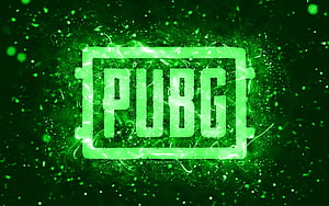 PUBG Green Neon Logo with Electric Particles and Abstract Digital Background HD wallpaper