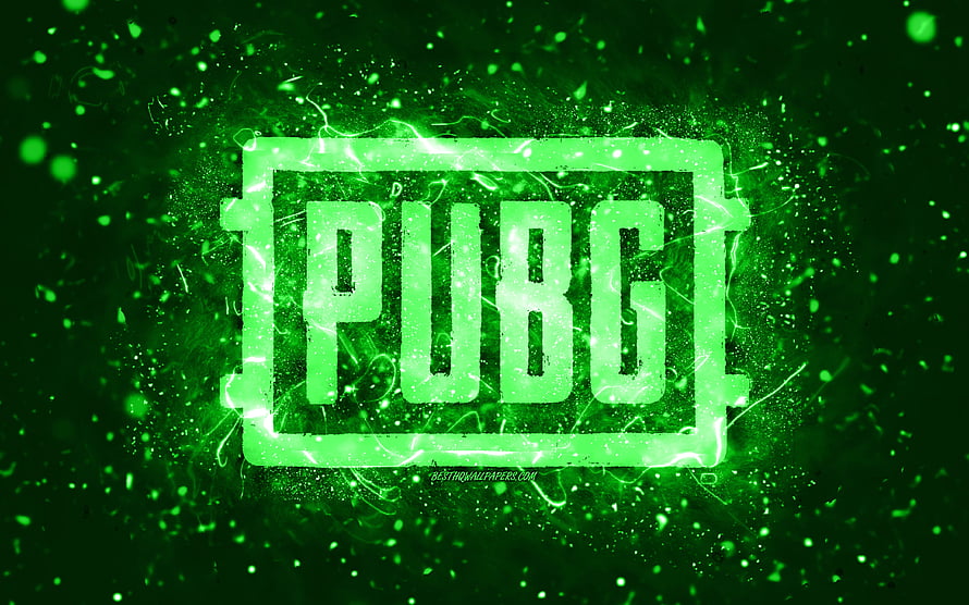 PUBG Green Neon Logo with Electric Particles and Abstract Digital Background HD wallpaper