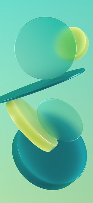 Abstract 3D Geometric Composition With Teal And Lime Glass Shapes On Mint Background HD phone wallpaper