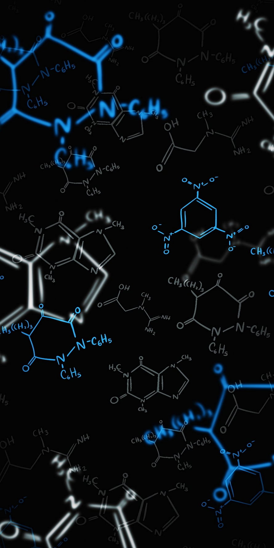 Electric Blue Chemical Molecular Structures on Black Background HD phone wallpaper