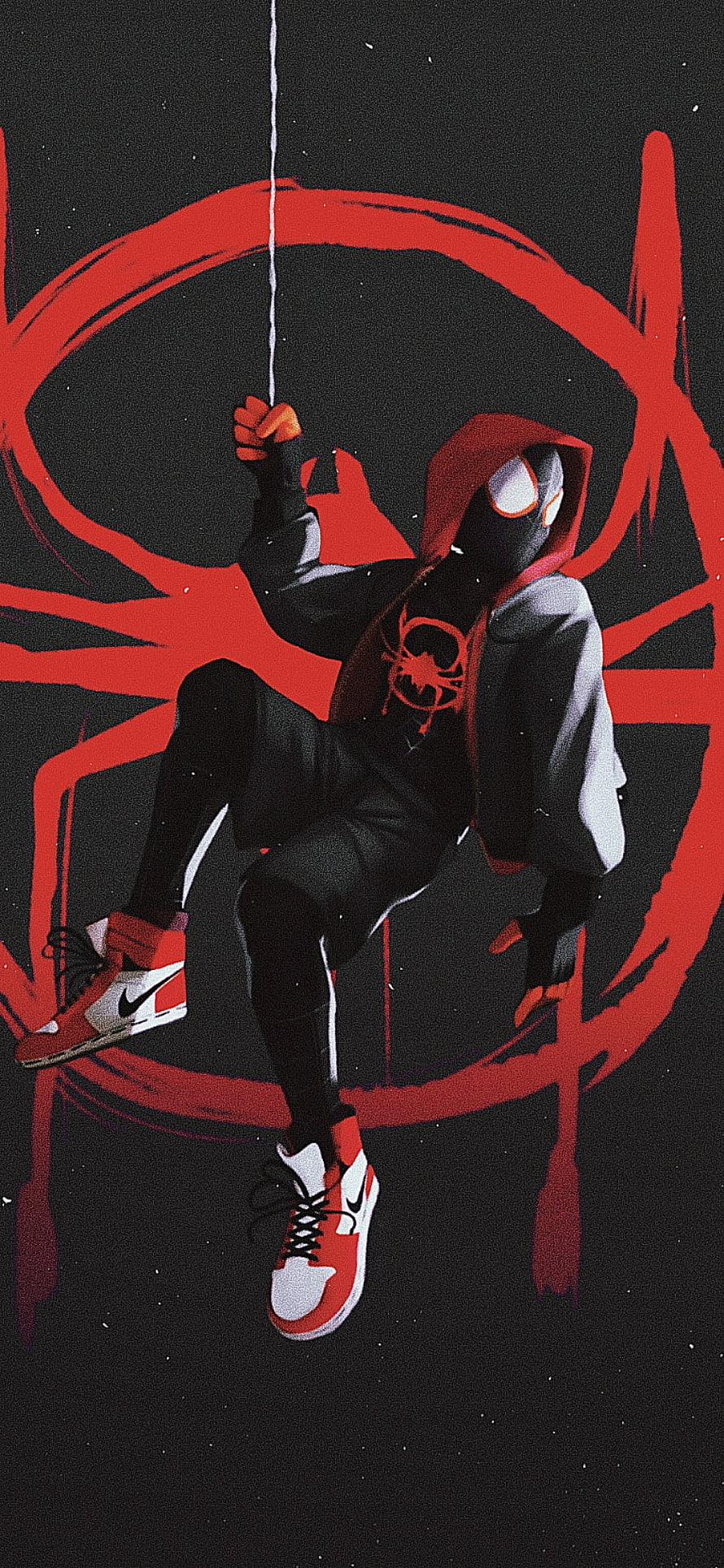 Miles Morales Spider-Man Swinging in Black and Red Hoodie Artwork, Spider Man No Way Home, spiderman, marvel, spidermannowayhome HD phone wallpaper