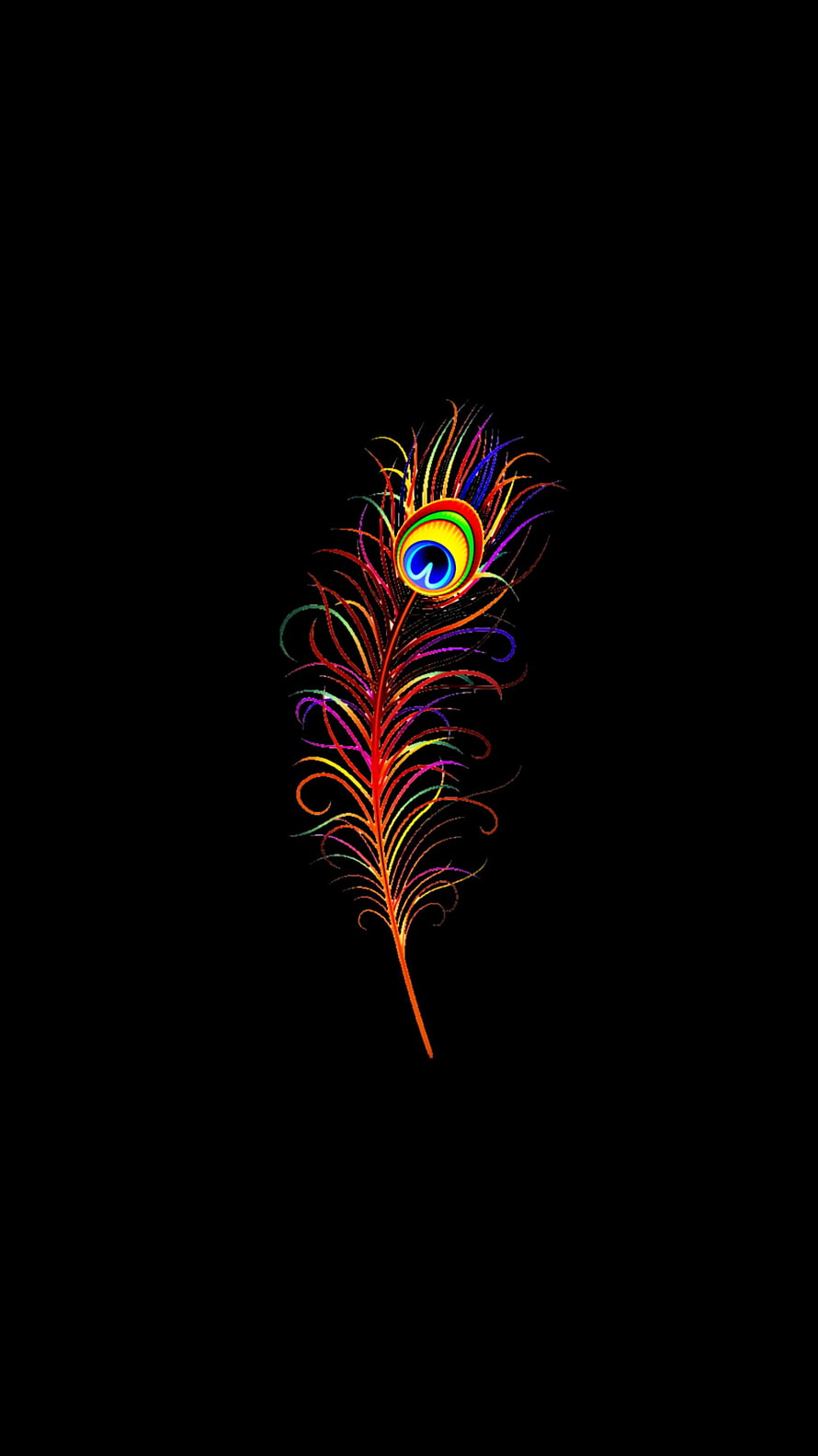 Vibrant Peacock Feather with Rainbow Eye Pattern on Black Background HD phone wallpaper