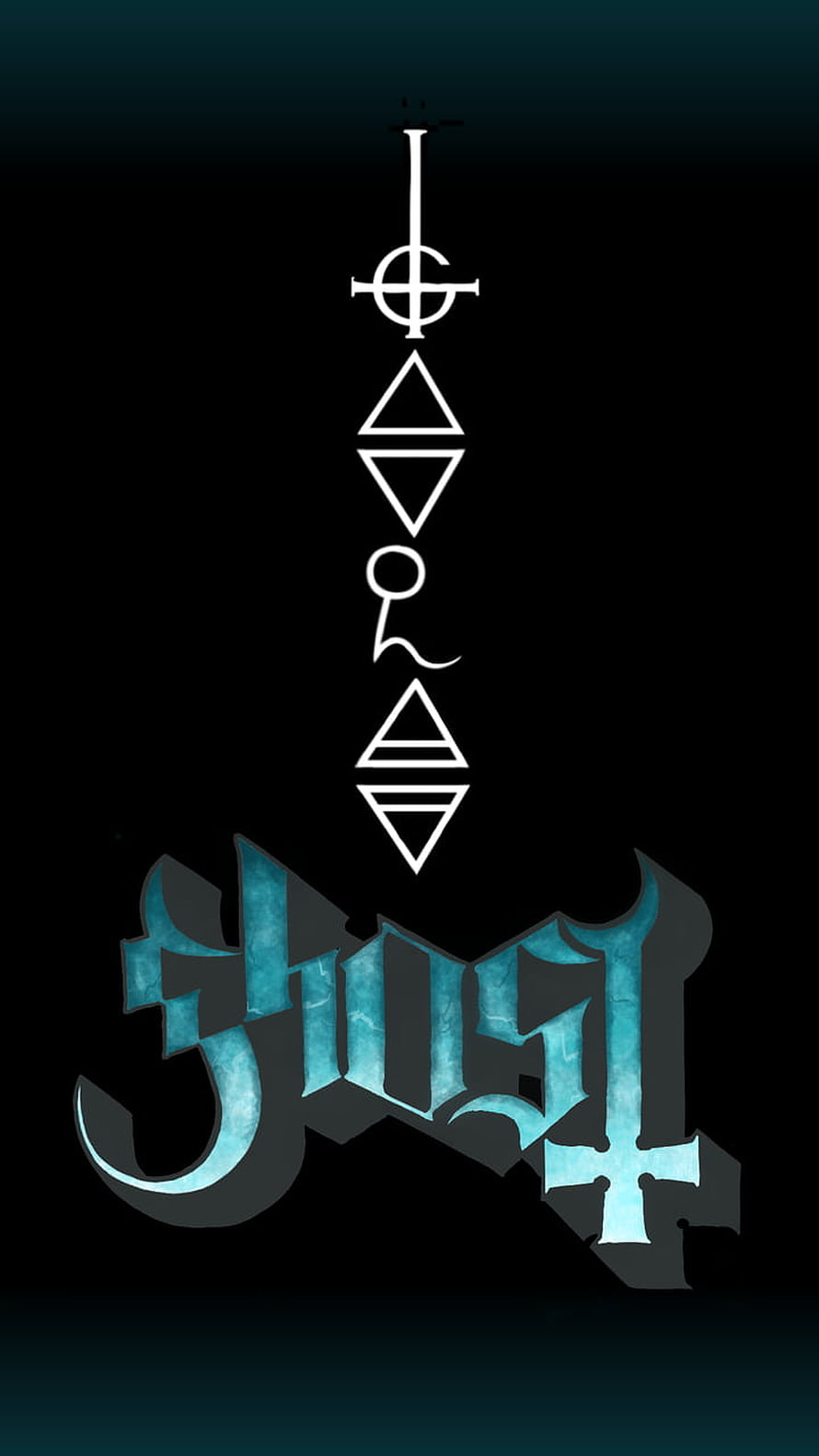 Ghost Band Logo with Occult Symbols and Gothic Typography on Black Background HD phone wallpaper