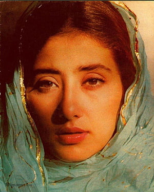 Manisha Koirala Portrait in Traditional Turquoise Headscarf with Gold Trim HD phone wallpaper