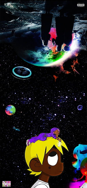 Lil Uzi Vert Cosmic Space Artwork with Cartoon Characters and Planets HD phone wallpaper