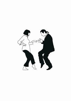 Minimalist Pulp Fiction Dance Scene Illustration Featuring Mia and Vincent in Black and White HD phone wallpaper
