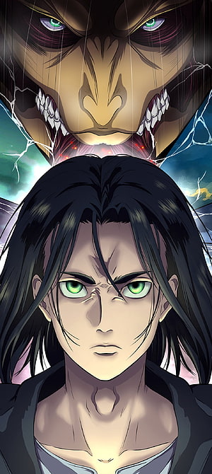 Eren Yeager and the Founding Titan from Attack on Titan in Dramatic Anime Illustration HD phone wallpaper