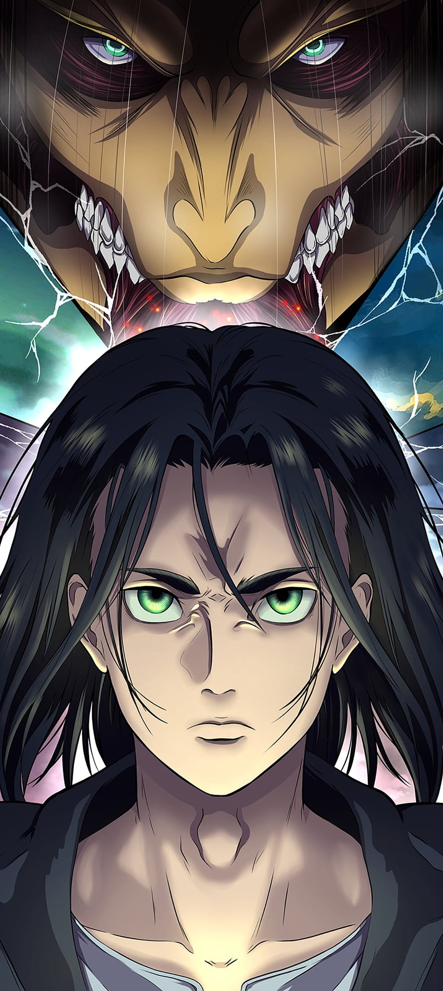 Eren Yeager and the Founding Titan from Attack on Titan in Dramatic Anime Illustration HD phone wallpaper