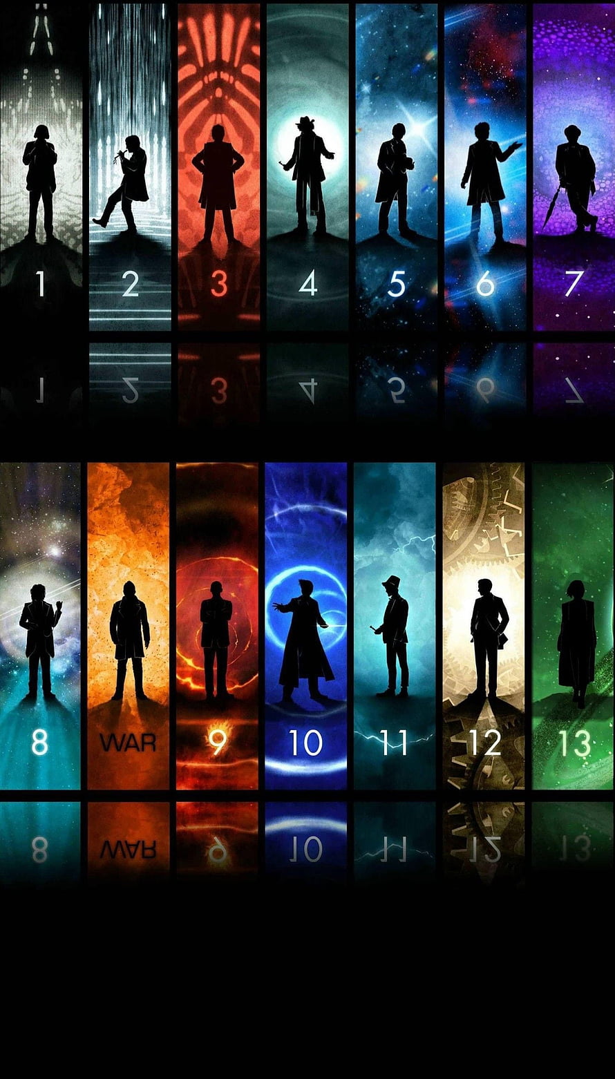 Doctor Who Series Silhouettes Grid Featuring Thirteenth Doctor and TARDIS Backdrops HD phone wallpaper