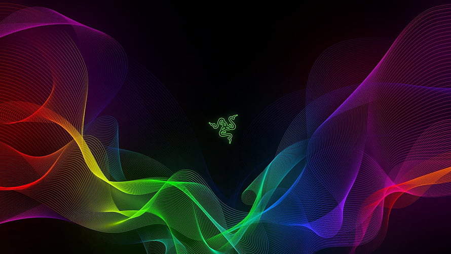 Razer RGB Abstract Wave Wallpaper with Neon Line Art on Dark Background HD wallpaper