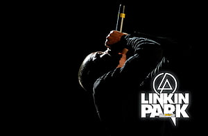 Linkin Park Live Performance Silhouette with Microphone and Band Logo HD wallpaper