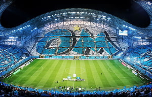 Olympique de Marseille Stadium Tifo Display During UEFA Champions League Match HD wallpaper
