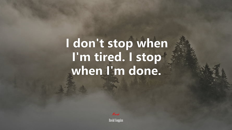 David Goggins Motivational Quote Over Misty Pine Forest Landscape HD wallpaper