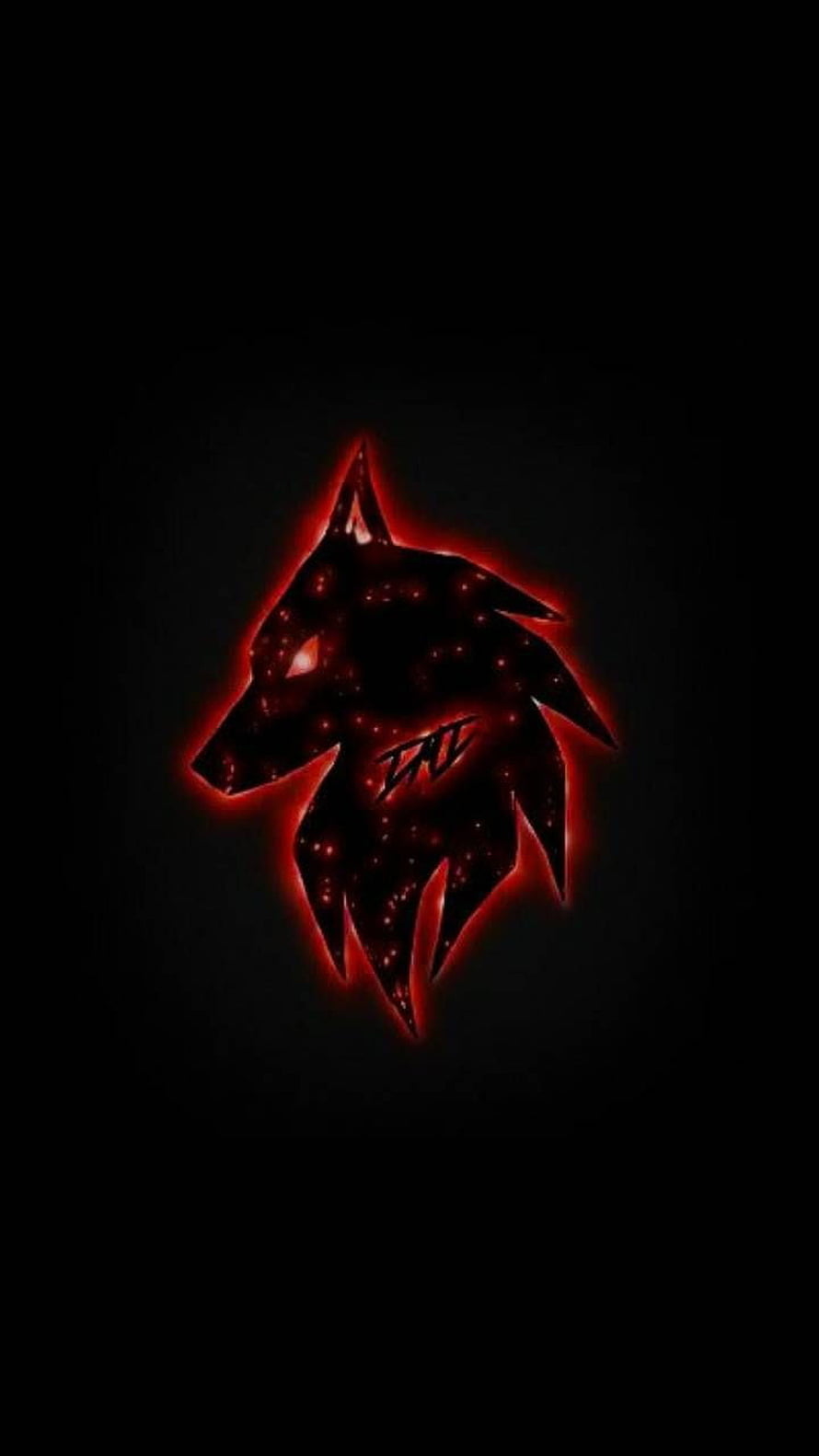 Glowing Red Wolf Head Silhouette with Starry Texture on Black Background HD phone wallpaper