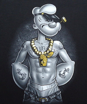 Popeye the Sailor Man Tattoo Style Illustration with Gold Chain and Anchor Ink HD phone wallpaper