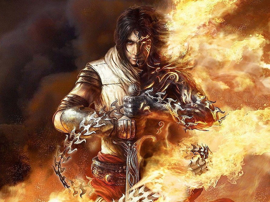 Prince of Persia The Two Thrones Warrior Wielding Sword Amidst Fire and Smoke HD wallpaper