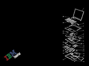 IBM ThinkPad T60 Exploded View Technical Diagram on Black Background HD wallpaper