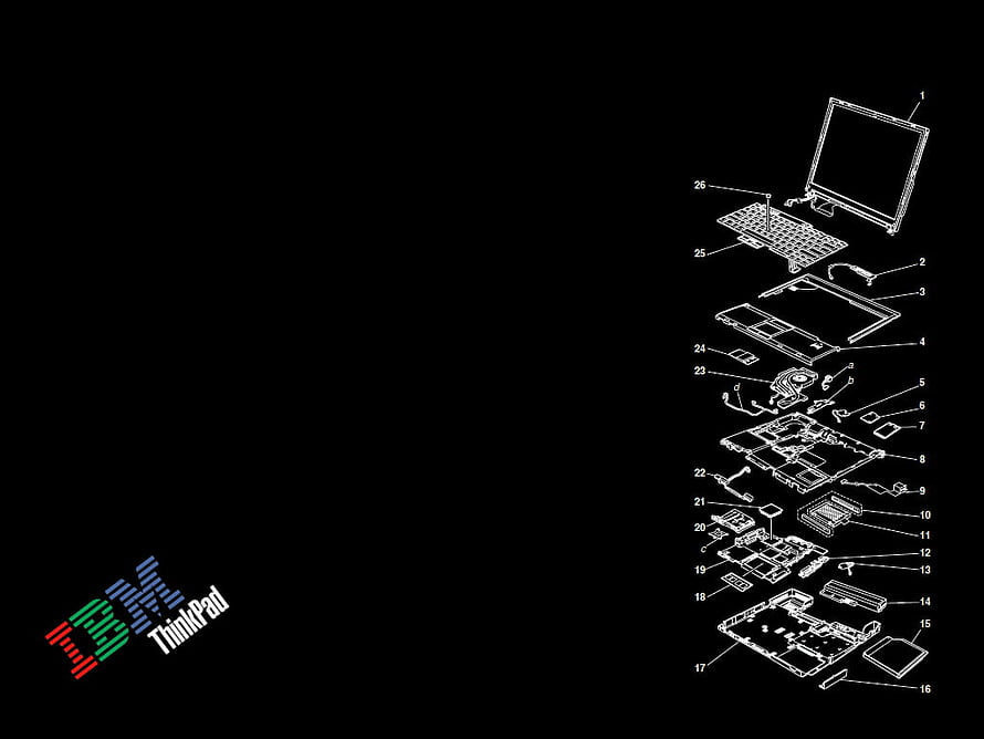 IBM ThinkPad T60 Exploded View Technical Diagram on Black Background HD wallpaper