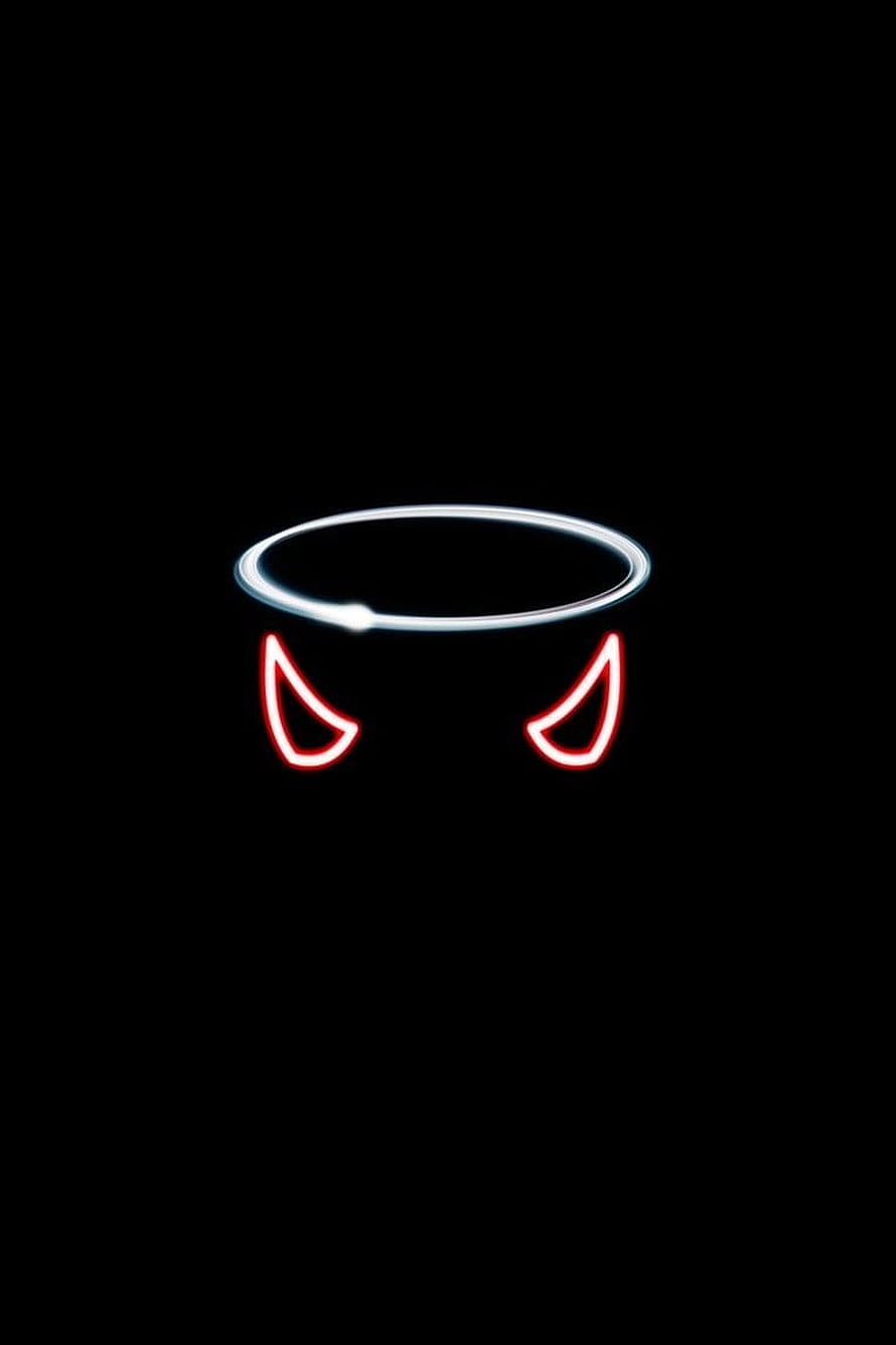 Glowing White Halo and Red Devil Horns on Black Background HD phone wallpaper