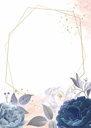 Elegant Watercolor Floral Frame with Blue and White Roses and Gold Geometric Lines HD phone wallpaper