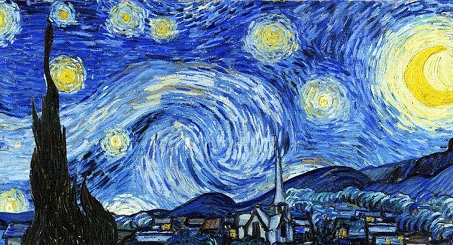 Vincent van Gogh Starry Night Oil Painting with Swirling Sky and Village HD wallpaper