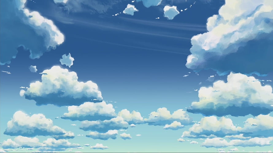 Anime Style Blue Sky With Fluffy White Clouds And Soft Summer Light HD wallpaper