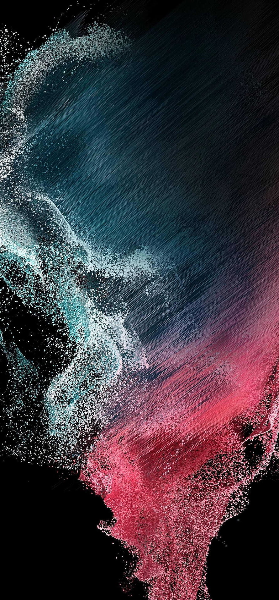 Abstract particle wave with teal and pink splashes on a dark background HD phone wallpaper