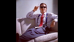 Patrick Bateman from American Psycho in a striped shirt and red tie, american psycho , Patrick Bateman HD wallpaper