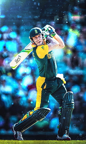AB De Villiers in South Africa ODI kit mid-swing with cricket bat and pads HD phone wallpaper