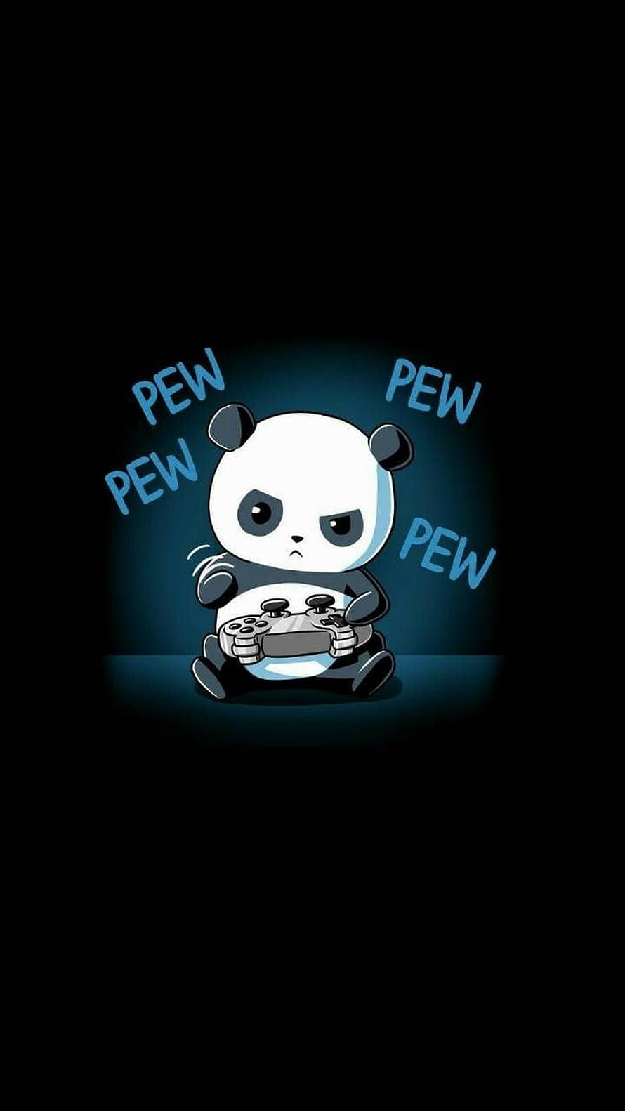 Cute Cartoon Panda Holding Game Controller with Pew Text on Dark Background HD phone wallpaper