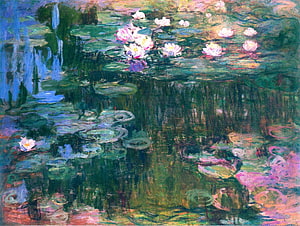 Claude Monet Water Lilies Impressionist Pond Painting with Pink and White Flowers HD wallpaper