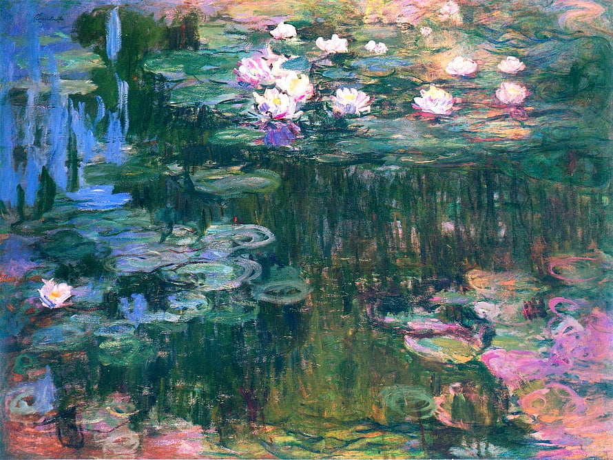 Claude Monet Water Lilies Impressionist Pond Painting with Pink and White Flowers HD wallpaper