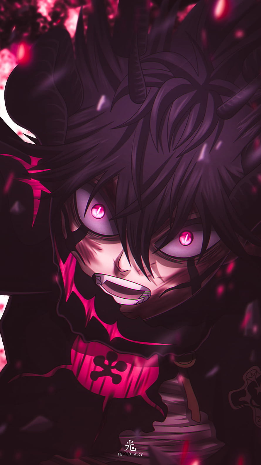 Asta Demon Form Black Clover Anime Character with Glowing Red Eyes and Dark Aura HD phone wallpaper