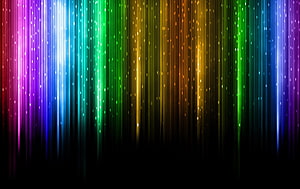 Vibrant Rainbow Light Streaks on Black Background with Glowing Dots HD wallpaper