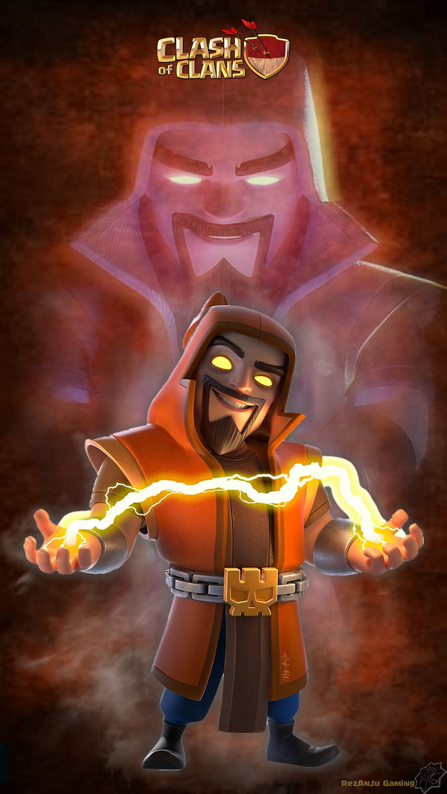 Super Wizard Character Art from Clash of Clans with Electric Lightning Effects HD phone wallpaper
