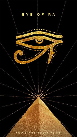 Eye of Ra Egyptian Hieroglyph Art with Golden Pyramid and Radiating Lines on Black Background HD phone wallpaper