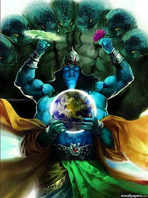 Krishna Holding Earth With Serpent Aura And Lotus HD phone wallpaper
