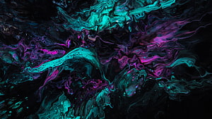Vibrant Turquoise and Magenta Fluid Art Abstract Texture on Dark Background HD wallpaper