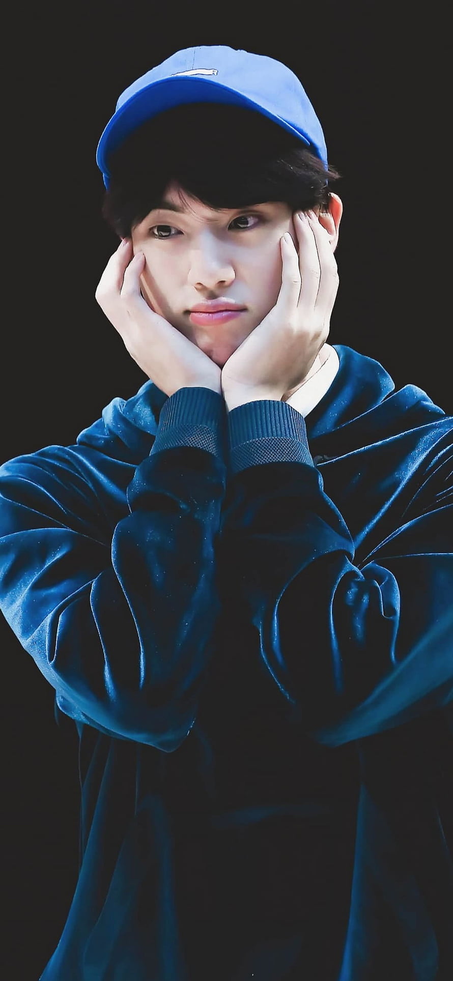 BTS Jin Portrait in Blue Velvet Hoodie and Cap HD phone wallpaper