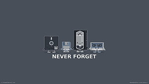 Cute Retro Storage Media Characters Holding Hands with Never Forget Text HD wallpaper