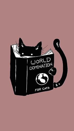 Cute Black Cat Peeking Out of a Book with a Playful Tail on a Muted Pink Background HD phone wallpaper