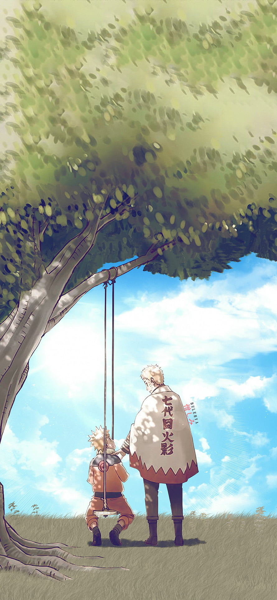 Naruto Uzumaki and Seventh Hokage Sharing a Peaceful Moment Under a Tree HD phone wallpaper