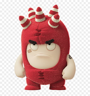 Angry Red Oddbod Character in Furry Horned Costume with Bandage HD phone wallpaper